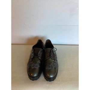 Attilio Giusti Leombruni Charcoal Patent Leather Lace Up Chunky Shoes Size 8